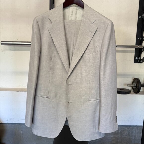 SUITSUPPLY Havana Jetted 2-Piece Suit 44R Wool Mulberry Silk Linen Light Grey - Picture 2 of 2